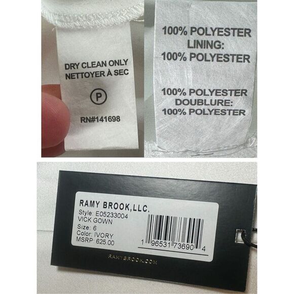 NWT Ramy Brook $595 Vick V-Neck Satin Gown Ivory Size 6 – Drained V-Neck, Open B - Picture 10 of 12